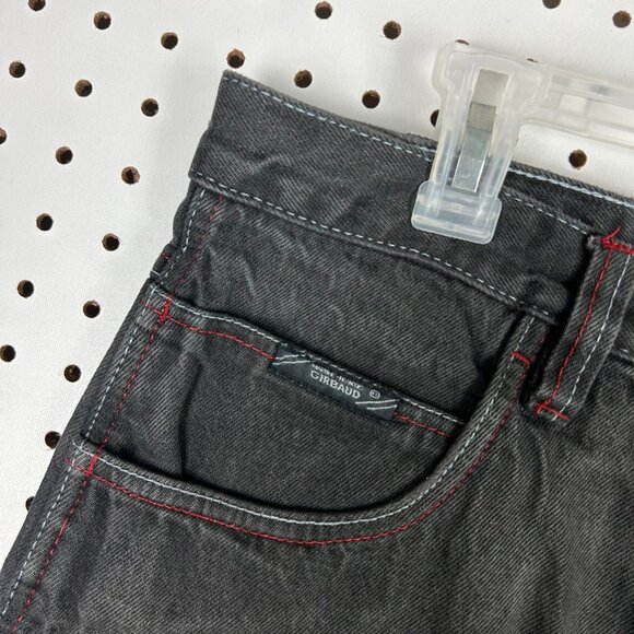 Girbaud Double Knee 90s Hip Hop Black Jeans 36x34 Red Stitched Coffin Y2K Baggy - Picture 3 of 9